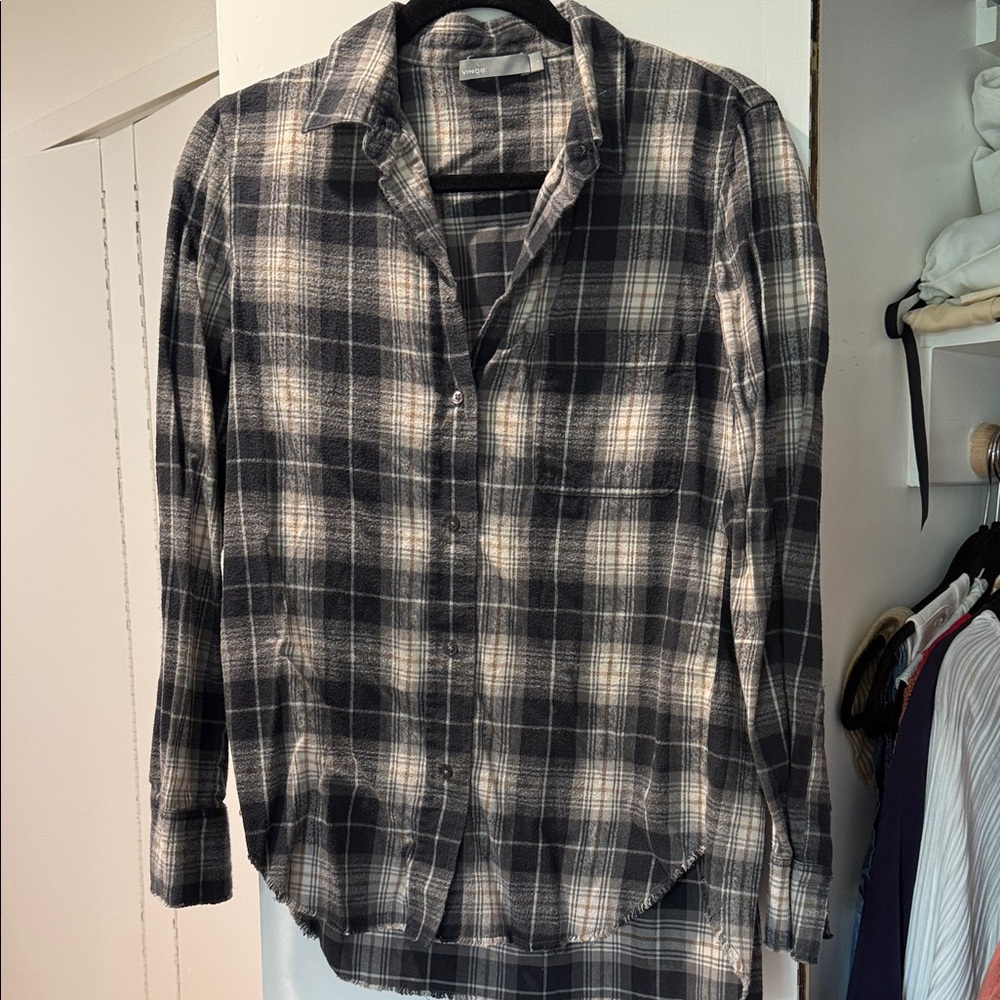 Vince Black and White Plaid Flannel Shirt